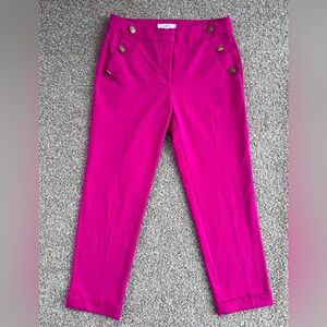 LOFT Vibrant Pink Pants with Gold Button-Accent